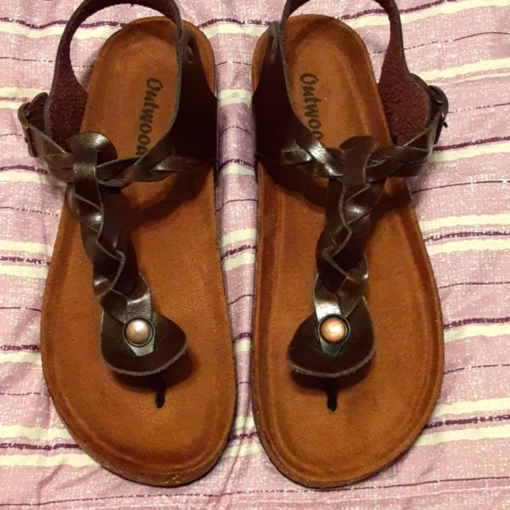 Outwoods Women's Braided Sandals, Size 10, Brown Faux Leather